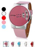 Colorful Second Hand Dial PU pulseira de couro #00711735