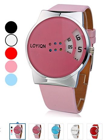 Colorful Second Hand Dial PU pulseira de couro #00711735