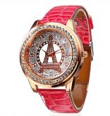 Diamante torre padrão rosa pu banda relógio #00562217